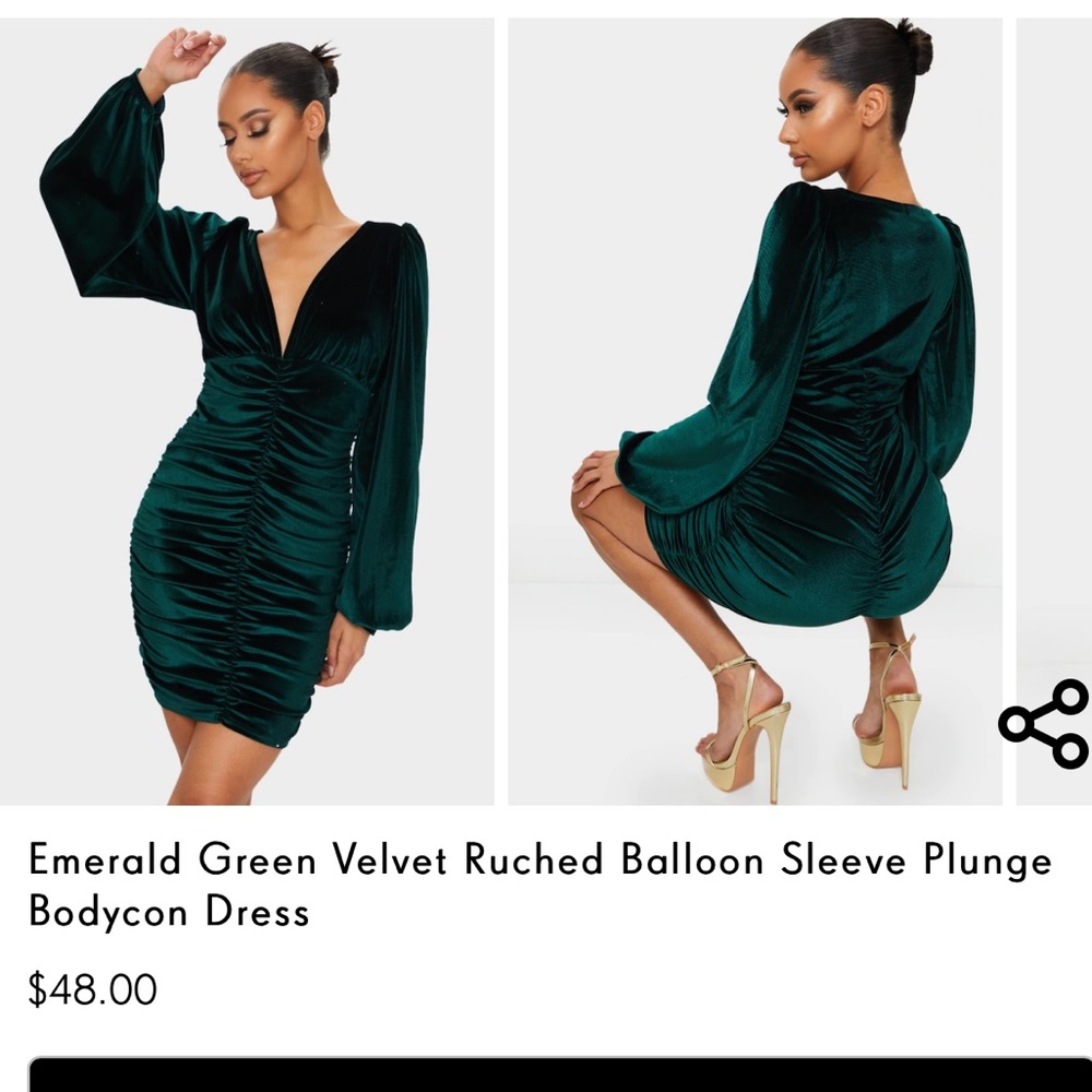 Size 4 S PLT EMERALD green ruched dress